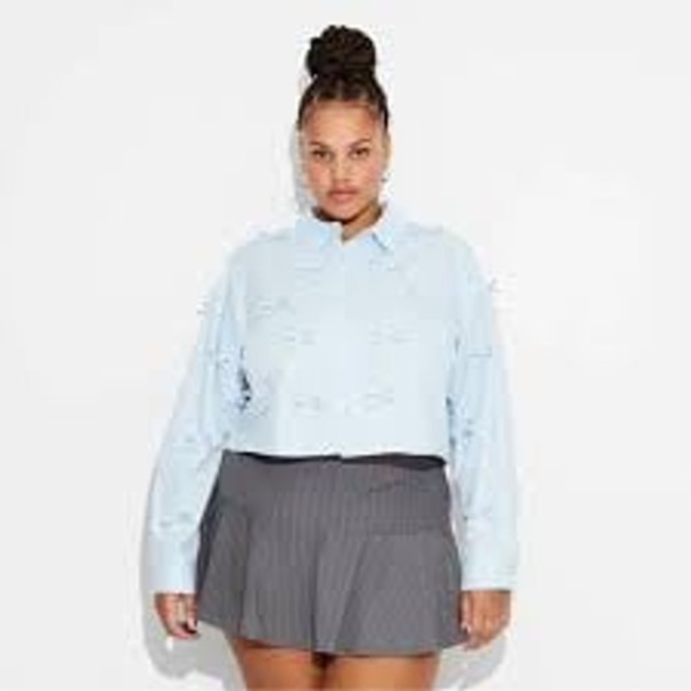 NEW Wild Fable Light Blue‎ Bow Button Down Shirt, Medium
